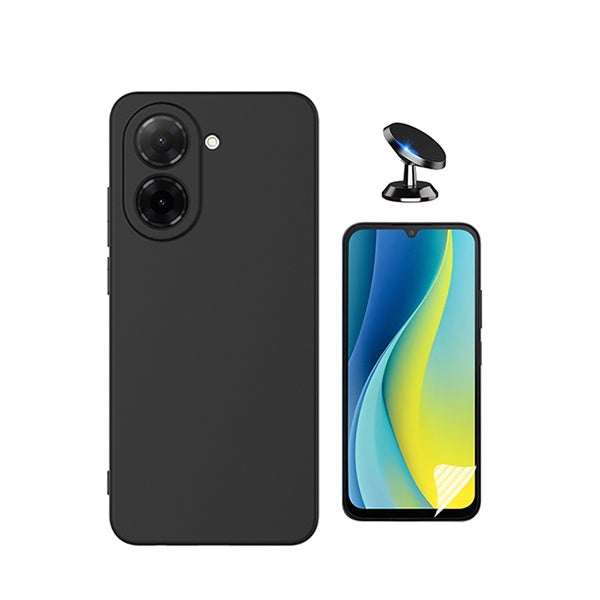 Kit Película Hydrogel Frente + Capa Silicone Líquido + Suporte Magnético PHONECARE Para Xiaomi Redmi A7 - Preto