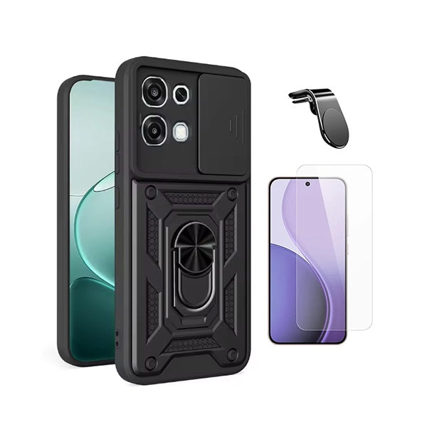 Kit Vidro Clearglass + Capa Magnetic Slide Window + Suporte L PHONECARE Para Oppo A6 Pro - Preto