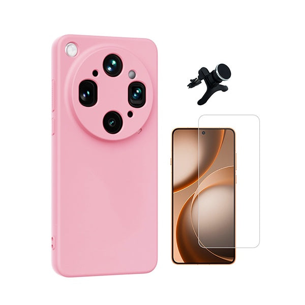 Kit Vidro Clearglass + Capa Silicone Líquido + Suporte Reforçado PHONECARE Para Oppo Find X9 Ultra - Rosa