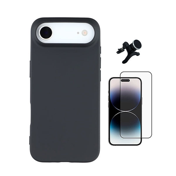 Kit Vidro Temperado + Capa Silicone Líquido + Suporte Magnético Reforçado PHONECARE Para Apple iPhone 17 Air - Preto