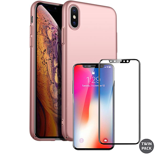 Kit Vidro Premium Full Cover + Capa SlimShield para Apple iPhone X / XS - Rosa