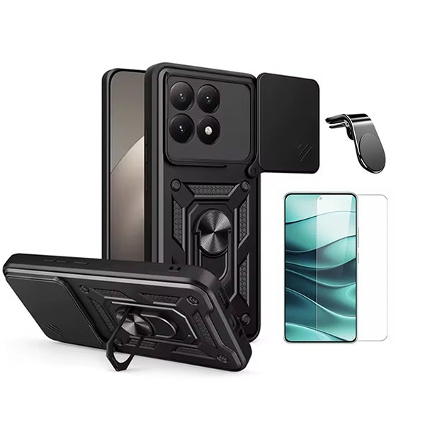 Kit Vidro Clearglass + Capa Magnetic Slide Window + Suporte L PHONECARE Para Xiaomi 15T 5G - Preto