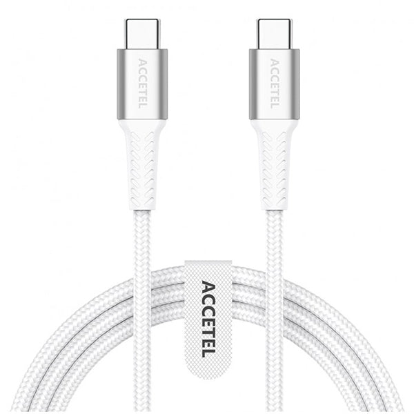 Cabo Nylon Flex de Carga Rápida Type C - Type C 60W 3.0A 1m ACCETEL com Tecnologia PD para Apple Mac mini (M1, 2020) - Branco