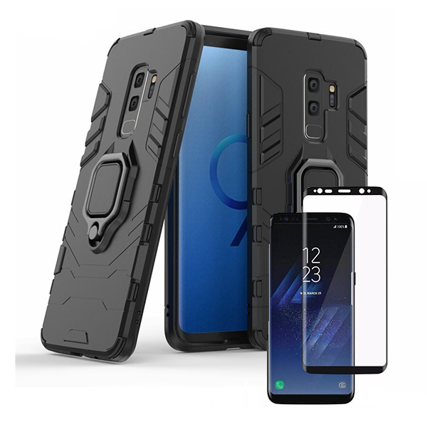 Kit Vidro Premium Full Cover + Capa 3X1 Military Defender para Samsung Galaxy S9