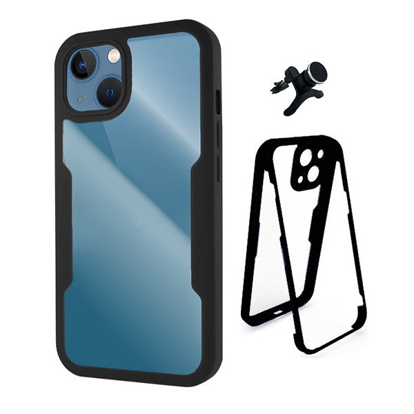 Kit Capa Anti-Crash 360 Protection + Suporte Magnético Reforçado Phonecare Para Apple iPhone 13 Mini - Preto