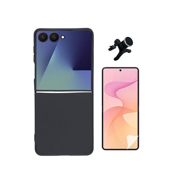 Kit Película Hydrogel Frente + Capa Silicone Líquido +  Suporte Reforçado PHONECARE Para Samsung Galaxy Z Flip8 - Preto