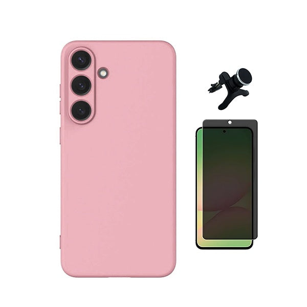 Kit Vidro Anti-Spy + Capa Silicone Líquido + Suporte Magnético Reforçado PHONECARE Para Samsung Galaxy S26 + Plus - Rosa