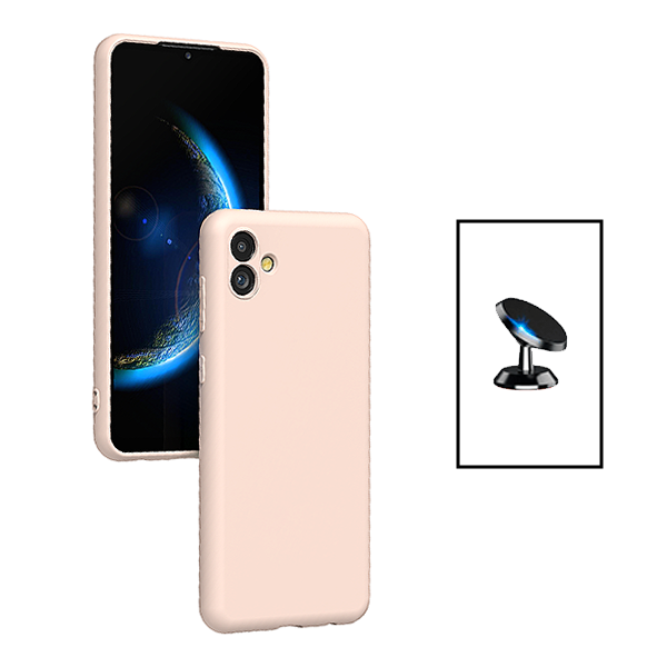 Kit Suporte Magnético de Carro + Capa Silicone Líquido para Samsung Galaxy M04 - Rosa