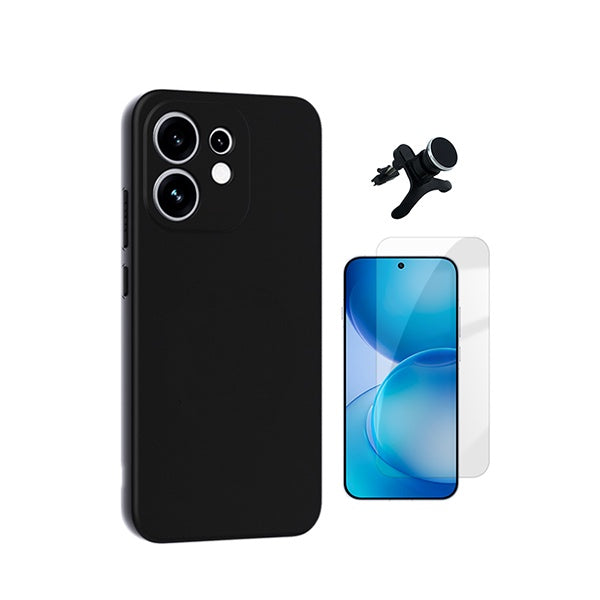 Kit Vidro Clearglass + Capa Silicone Líquido + Suporte Reforçado PHONECARE Para Oppo Reno16 - Preto