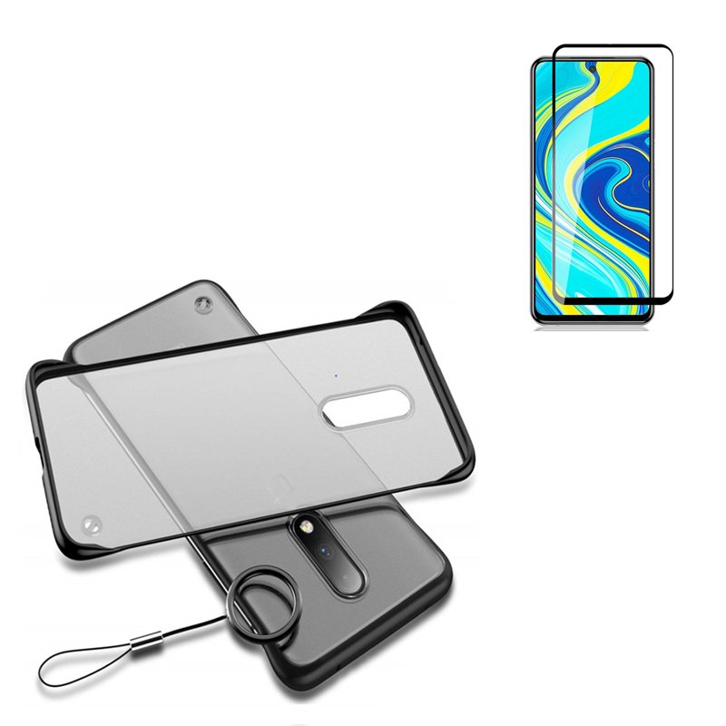 Kit Vidro Premium Full Cover + Capa Invisible Bumper para Xiaomi Redmi Note 9 Pro