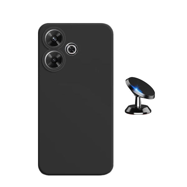 Kit Suporte Magnético de Carro + Capa Silicone Líquido para Xiaomi Redmi 13 5G - Preto