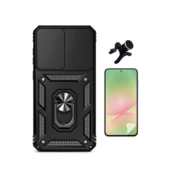 Kit Película Hydrogel Frente + Capa Magnetic Slide Window + Suporte Magnético Reforçado  PHONECARE Para Samsung Galaxy A57 5G - Preto