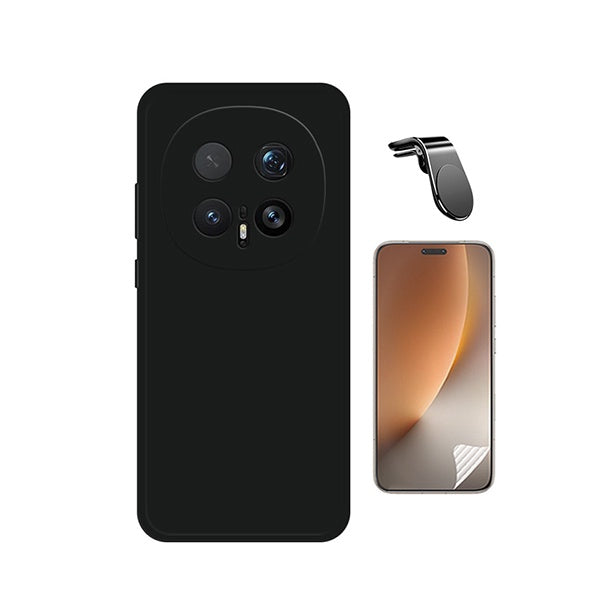 Kit Película Hydrogel Frente + Capa Silicone Líquido + Suporte L PHONECARE Para Honor Magic8 Pro - Preto