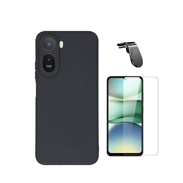 Kit Vidro Clearglass + Capa Silicone Líquido + Suporte L PHONECARE Para Xiaomi Redmi A7 Pro 4G - Preto