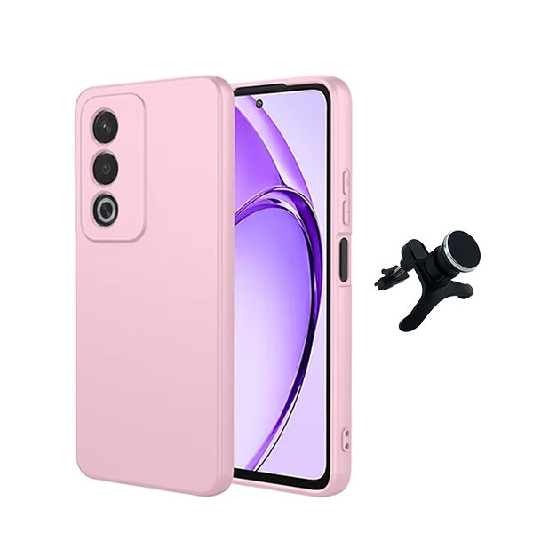 Kit Suporte Magnético Reforçado de Carro + Capa Silicone Líquido para Oppo A80 5G - Rosa