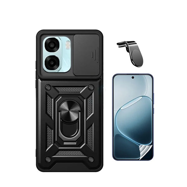 Kit Película Hydrogel Frente + Capa Magnetic Slide Window + Suporte L PHONECARE Para Oppo A6 - Preto