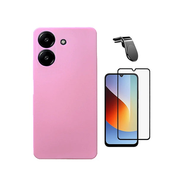 Kit Vidro Temperado + Capa Silicone Líquido + Suporte L PHONECARE Para Xiaomi Redmi A7 4G - Rosa