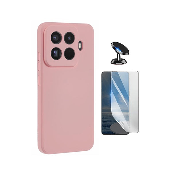Kit Película Hydrogel Frente + Capa Silicone Líquido + Suporte Magnético PHONECARE Para Xiaomi 15T Pro 5G - Rosa
