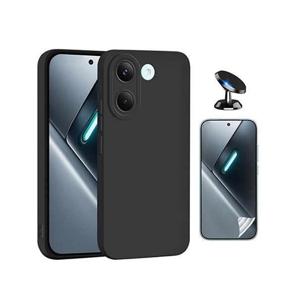 Kit Película Hydrogel Frente + Capa Silicone Líquido + Suporte Magnético PHONECARE Para Xiaomi Poco X8 Pro 5G - Preto