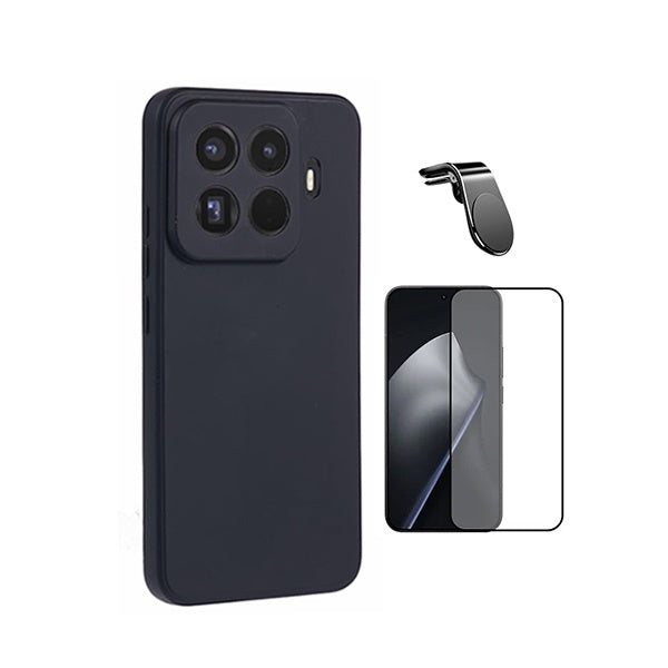Kit Vidro Temperado + Capa Silicone Líquido + Suporte L PHONECARE Para Xiaomi 15T Pro 5G - Preto