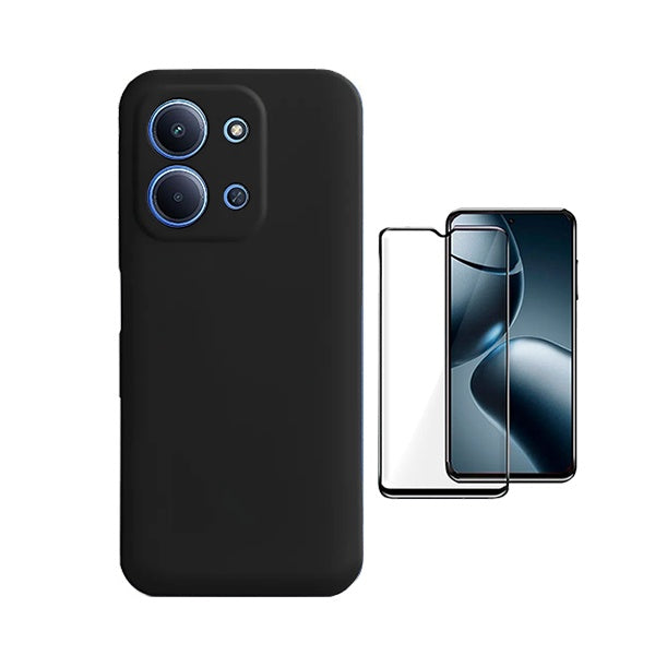 Kit Vidro Temperado + Capa Silicone Líquido PHONECARE Para Xiaomi Poco C85 - Preto