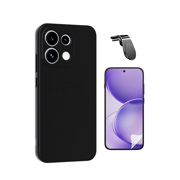Kit Película Hydrogel Frente + Capa Silicone Líquido + Suporte L PHONECARE Para Oppo Reno16 F 5G - Preto