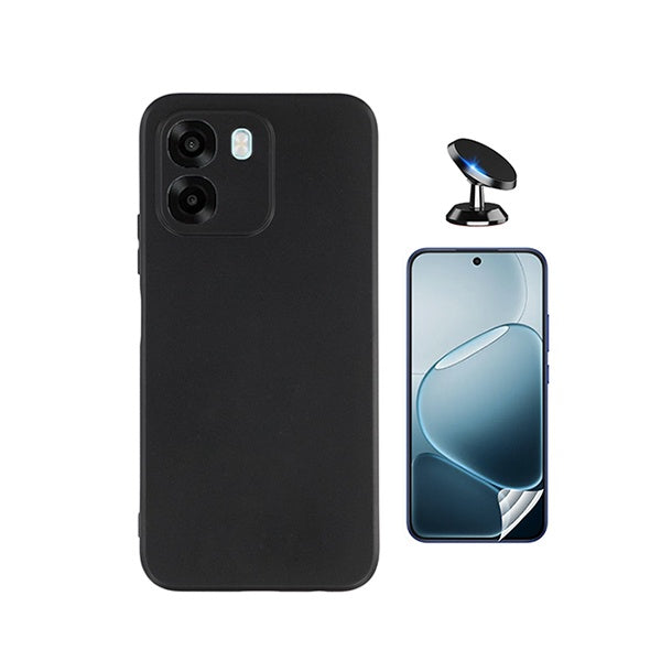 Kit Película Hydrogel Frente + Capa Silicone Líquido + Suporte Magnético PHONECARE Para Oppo A6 5G - Preto