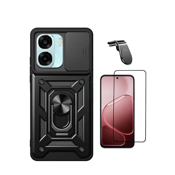 Kit Vidro + Capa Magnetic Slide Window + Suporte L PHONECARE Para Oppo A6 - Preto