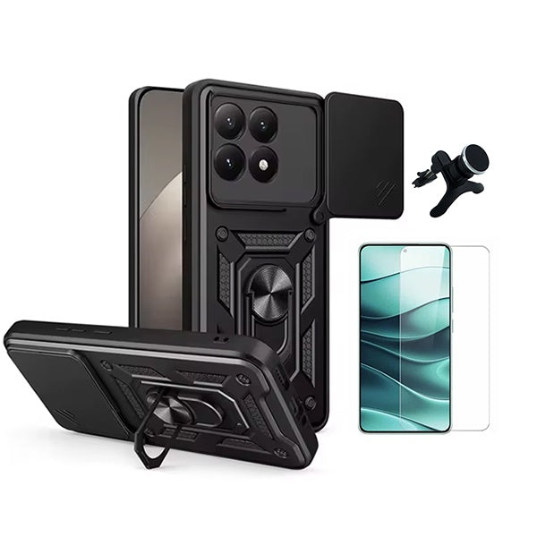 Kit Vidro Clearglass + Capa Magnetic Slide Window + Suporte Magnético Reforçado  PHONECARE Para Xiaomi 15T 5G - Preto