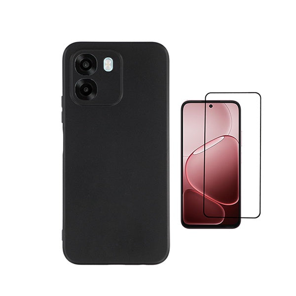 Kit Vidro Temperado + Capa Silicone Líquido PHONECARE Para Oppo A6 4G - Preto