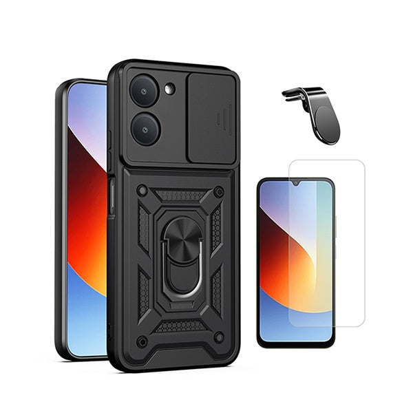 Kit Vidro Clearglass + Capa Magnetic Slide Window + Suporte L PHONECARE Para Xiaomi Redmi A7 - Preto