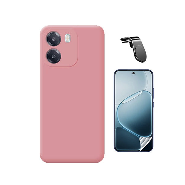 Kit Película Hydrogel Frente + Capa Silicone Líquido + Suporte L PHONECARE Para Oppo A6 5G - Rosa