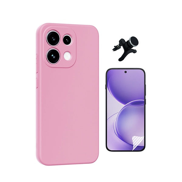 Kit Película Hydrogel Frente + Capa Silicone Líquido +  Suporte Reforçado PHONECARE Para Oppo Reno16 FS 5G - Rosa