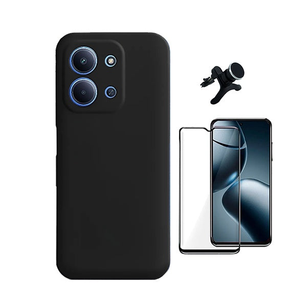 Kit Vidro Temperado + Capa Silicone Líquido + Suporte Magnético Reforçado PHONECARE Para Xiaomi Poco C85 - Preto