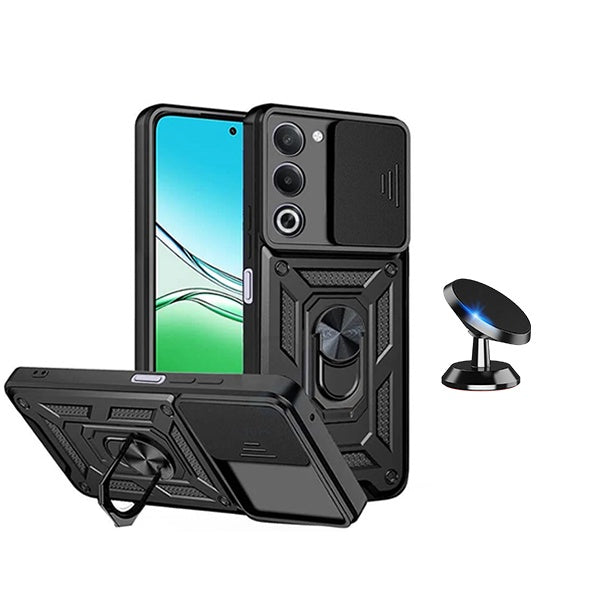 Kit Suporte Magnético + Capa Magnetic Slide Window PHONECARE Para Oppo A5 5G  - Preto