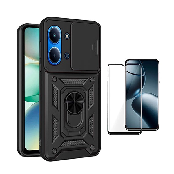 Kit Vidro + Capa Magnetic Slide Window PHONECARE Para Xiaomi Poco C85 - Preto