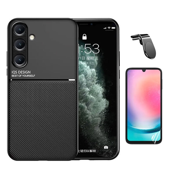 Kit Capa Magnetic Lux + Película Hydrogel Frente + Suporte Magnético L PHONECARE Para Samsung Galaxy A24 4G - Preto