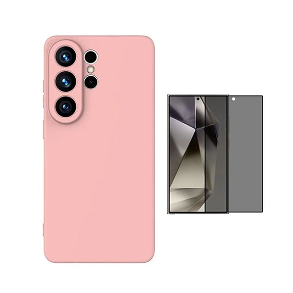 Kit Vidro Anti-Spy + Capa Silicone Líquido PHONECARE Para Samsung Galaxy S26 Ultra - Rosa