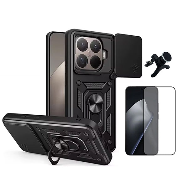 Kit Vidro + Capa Magnetic Slide Window + Suporte Reforçado PHONECARE Para Xiaomi 15T Pro 5G - Preto