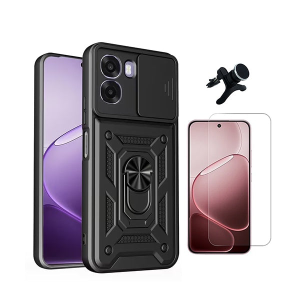 Kit Vidro Clearglass + Capa Magnetic Slide Window + Suporte Magnético Reforçado  PHONECARE Para Oppo A6x - Preto