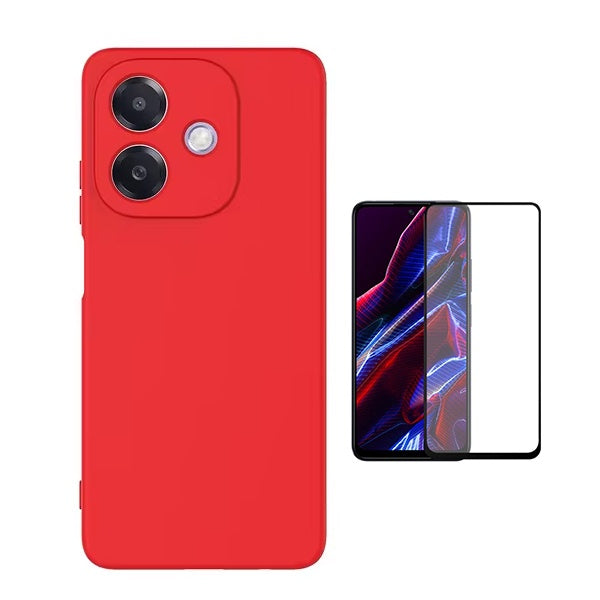 Kit Vidro Temperado + Capa Silicone Líquido Para Oppo A40M - Vermelha