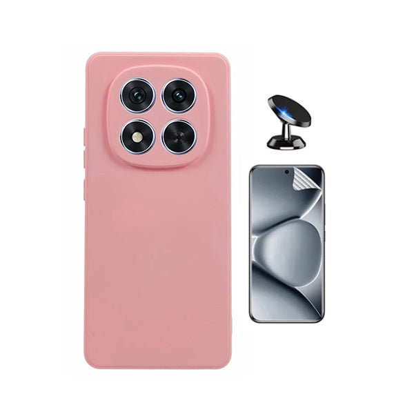 Kit Película Hydrogel Frente + Capa Silicone Líquido + Suporte Magnético PHONECARE Para Xiaomi Poco M8 Pro 5G - Rosa