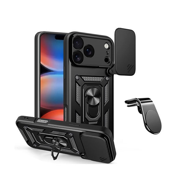 Kit Suporte L + Capa Magnetic Slide Window PHONECARE Para Apple iPhone 18 Pro - Preto