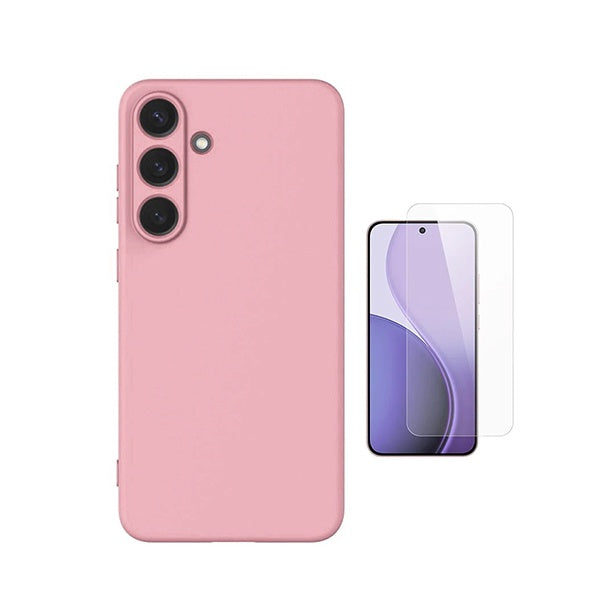 Kit Vidro Clearglass + Capa Silicone Líquido PHONECARE Para Samsung Galaxy S26 - Rosa