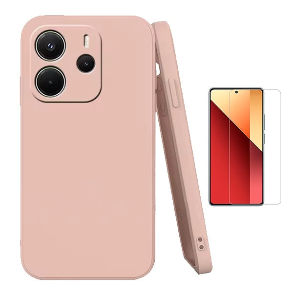 Kit Vidro Clearglass + Capa Silicone Líquido PHONECARE Para Xiaomi Redmi Note 14 5G - Rosa