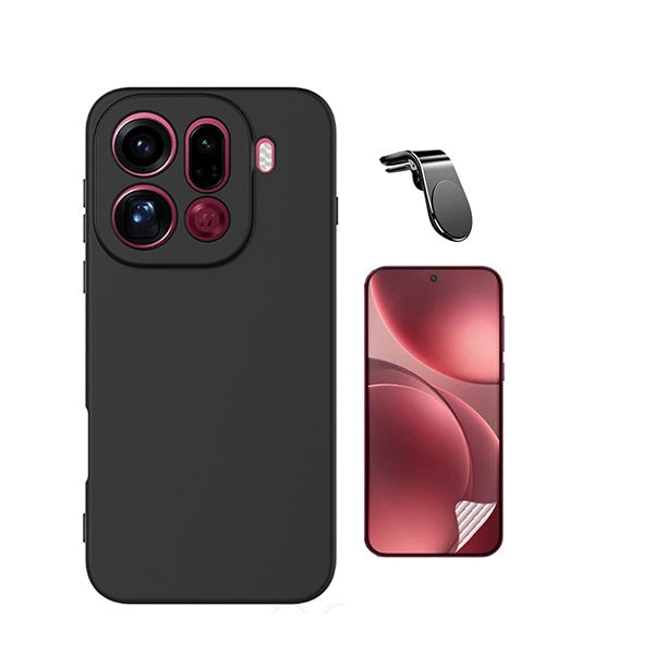 Kit Película Hydrogel Frente + Capa Silicone Líquido + Suporte L PHONECARE Para Oppo Find X9 Pro - Preto