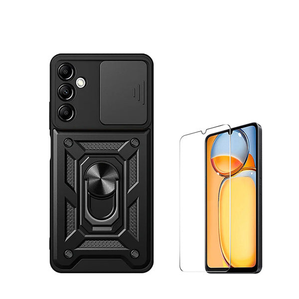 Kit Vidro Clearglass + Capa Magnetic Military Defender Slide Window Anti-Impacto para Samsung Galaxy A15 5G - Preto