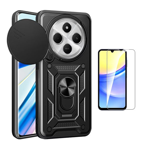 Kit Vidro Clearglass + Capa Magnetic Slide Window Phonecare Para Xiaomi Redmi 14C - Preto
