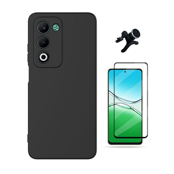 Kit Vidro Temperado + Capa Silicone Líquido + Suporte Magnético Reforçado PHONECARE Para Oppo A5 5G - Preto