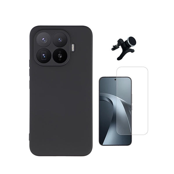 Kit Vidro Clearglass + Capa Silicone Líquido + Suporte Reforçado PHONECARE Para Xiaomi 17T Pro 5G - Preto